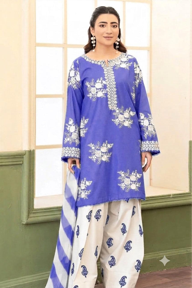 Laiba Amir  Blue Embroidered Lawn Suit – 3 Piece Unstitched