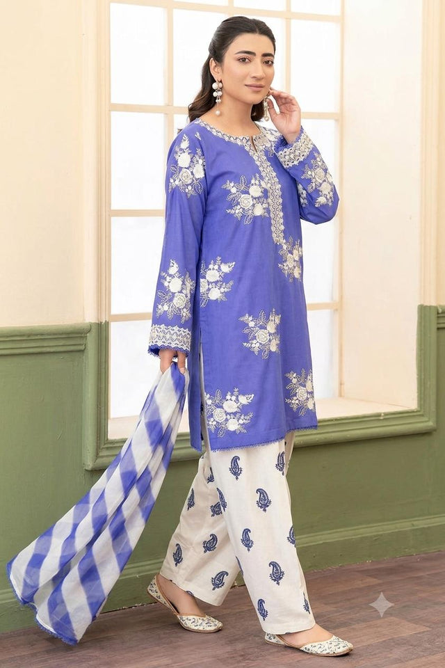 Laiba Amir  Blue Embroidered Lawn Suit – 3 Piece Unstitched