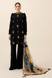 Midnight Black Floral Embroidered Lawn Suit – 3 Piece Unstitched