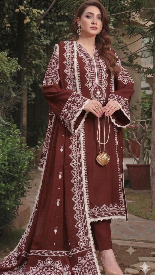 Aneela's Maroon Embroidered Lawn Suit – 3 Piece Unstitched